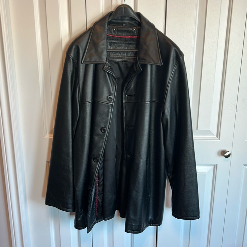 Y2K men’s black leather coat, sz L